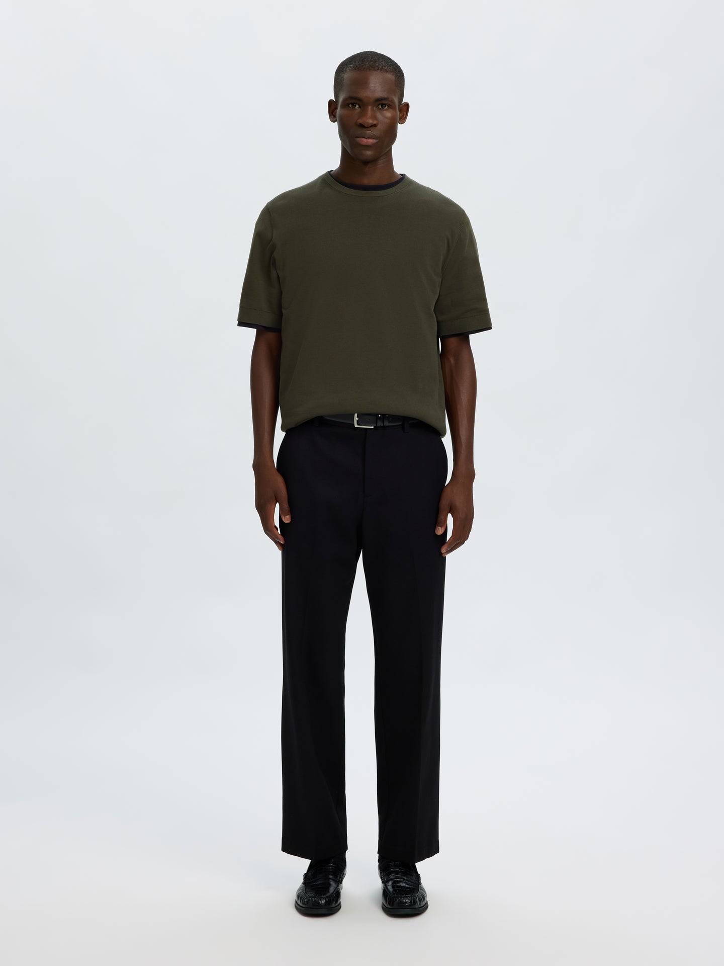 Selected Torino Ss Knit Crew Neck Donkergroen Heren