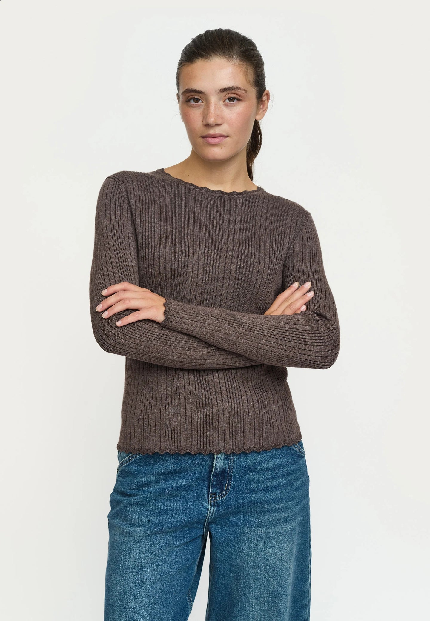Soft Rebels Marla Lace Edge Knit Bruin Dames
