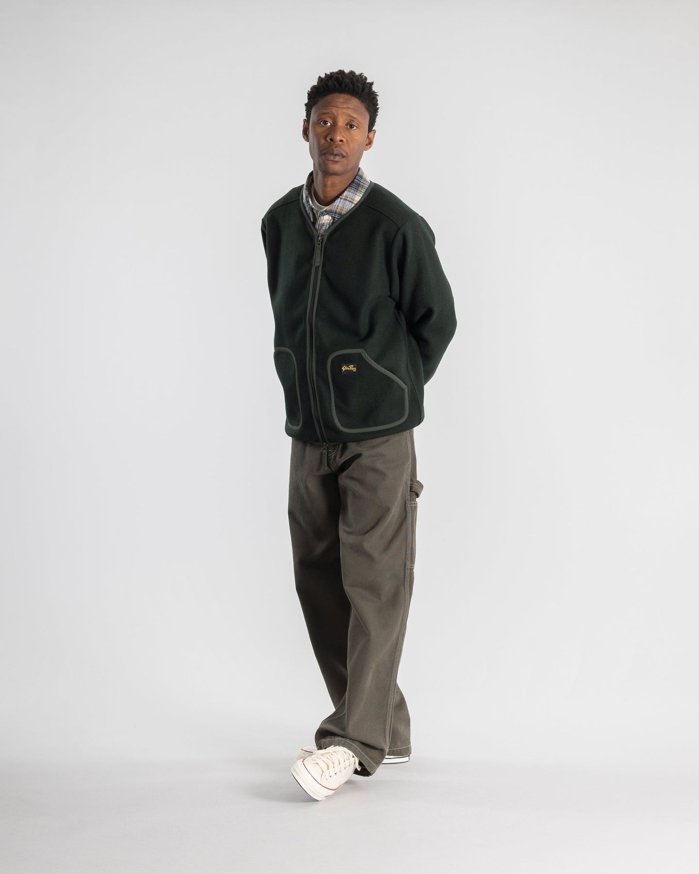 Stan Ray Wool Fleece Cardigan Donkergroen Heren