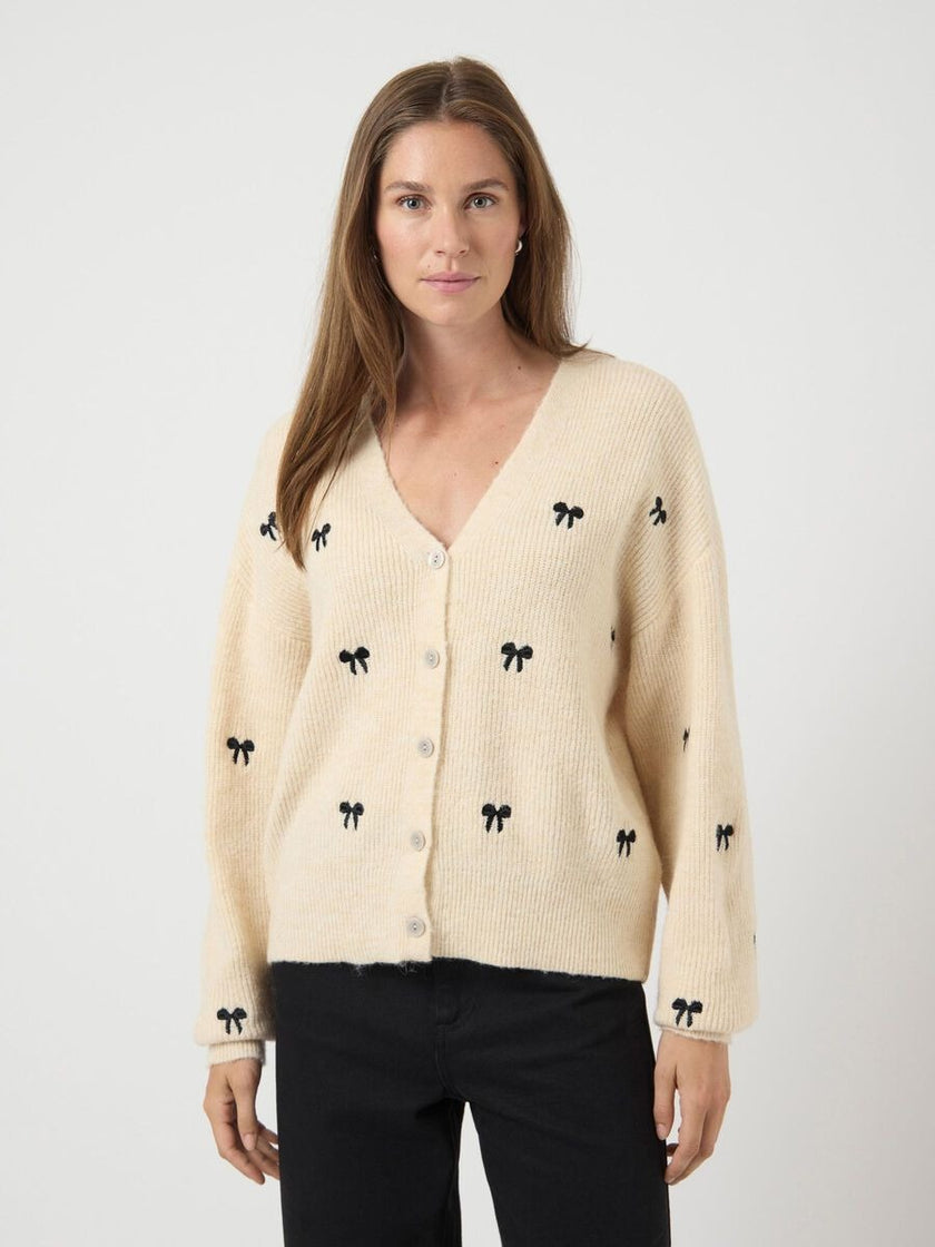 YAS Bow Ls Knit Cardigan Wit Dames