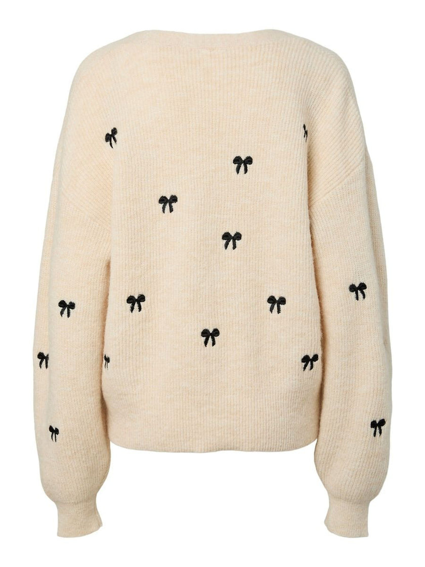 YAS Bow Ls Knit Cardigan Wit Dames